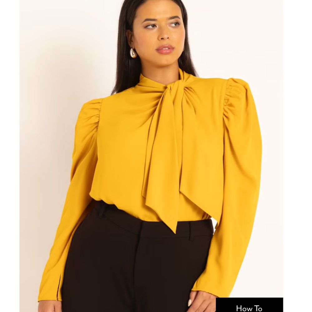 Eloquii Elegant Marigold Yellow Drape Front Blouse
